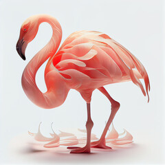 Aufkleber - An abstract Flamingo made from smooth elegant transparent fabric on white background 3d pink and peach colors. Generative AI technology.
