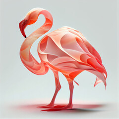 Aufkleber - An abstract Flamingo made from smooth elegant transparent fabric on white background 3d pink and peach colors. Generative AI technology.

