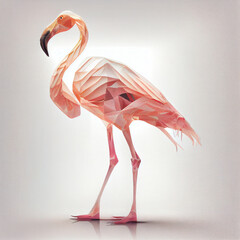 Poster - An abstract Flamingo made from smooth elegant transparent fabric on white background 3d pink and peach colors. Generative AI technology.
