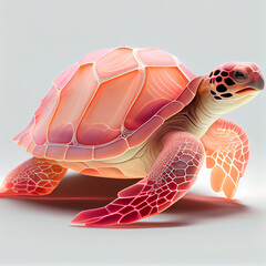 Leinwandbilder - An abstract Turtle made from smooth elegant transparent fabric on white background 3d pink and peach colors. Generative AI technology.
