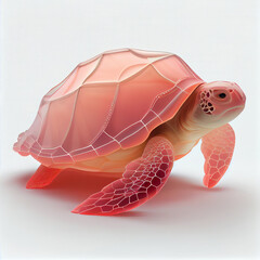 Leinwandbilder - An abstract Turtle made from smooth elegant transparent fabric on white background 3d pink and peach colors. Generative AI technology.
