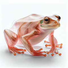 Aufkleber - An abstract Frog made from smooth elegant transparent fabric on white background 3d pink and peach colors. Generative AI technology.
