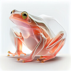 Aufkleber - An abstract Frog made from smooth elegant transparent fabric on white background 3d pink and peach colors. Generative AI technology.
