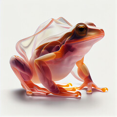 Aufkleber - An abstract Frog made from smooth elegant transparent fabric on white background 3d pink and peach colors. Generative AI technology.

