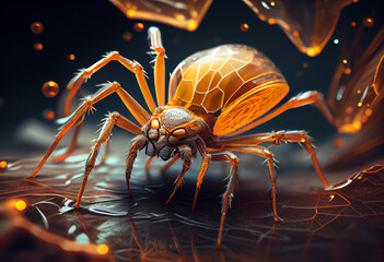 Poster - spider on the web. Generative AI technology.
