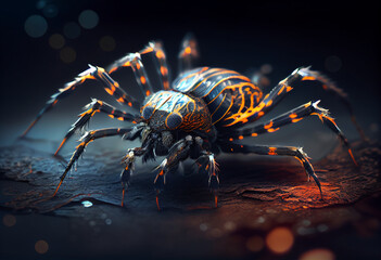 Poster - spider on the web. Generative AI technology.