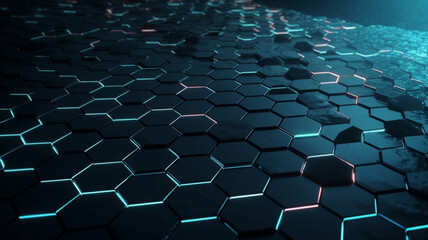 Poster - Abstract hexagonal geometric ultra wide background Generative AI 