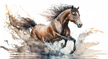 Running Horse In Aquarelle Style, Ai Generated