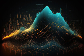 big data technology with futuristic technology abstract background, glowing lines and graphs, genera