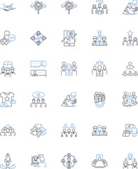 Joint effort line icons collection. ollaboration, teamwork, cooperation, partnership, coordination, synergy, cohesion vector and linear illustration. alliance, unity, solidarity outline Generative AI