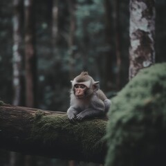 Wall Mural - animal, macaque, monkey, mammal, wildlife, baby, wild, nature, mother, fur, animals, zoo, love, asia, jungle, face, child, sitting, brown, bali, family, care, eating, forest, tropical, thailand