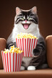 Eine Katze mit 2 großen Popcorneimern, Generative AI