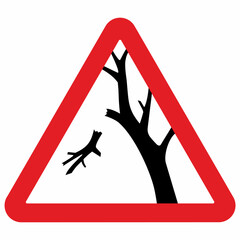 Wall Mural - Attention, danger of falling branches, trees, red triangle sign, vector