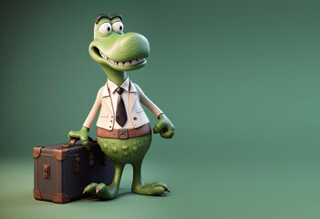 Poster - Cute Cartoon Aligator in a Business Suit carrying a Briefcase (Generative AI)