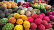 Exotic fruits and berries at spanish market. Generative Ai
