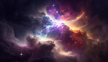 a science inspired galaxy artwork with clouds, shining parts, generative ai technology