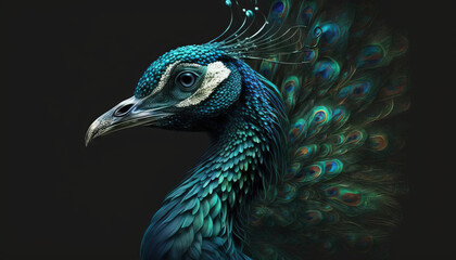 Naklejka na meble Peacock abstract wallpaper. Contrast background Peafowl in vivid colors generative ai