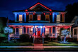 Patriotic 4th of July decor on house exterior, night, Memorial Day. Generative AI