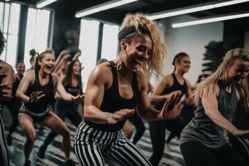 Sticker - A group of women in a dance class. AI generative image.