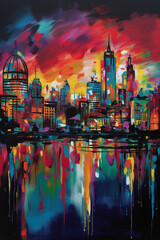 Canvas Print - A colorful and dynamic london city cityscape Generative AI 