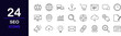 SEO web icons set. SEO - simple thin line icons collection. Containing target, website stats, watch list, and more. Simple web icons set