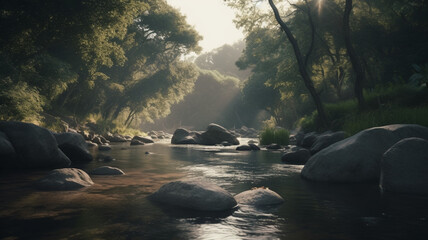 Sticker - Alongside a tranquil river with gently flowing water Generative AI 