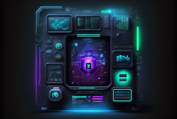 Poster - Abstract science and technology background with shiny connection elements and sci-fi intefrace. Tech abstraction wallpaper. Generated AI.
