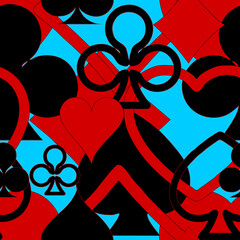 abstract seamless black and red pattern of different card suits, texture, design