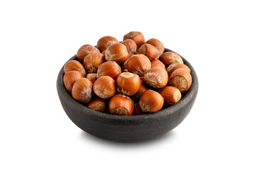 Wall Mural - In shell hazelnuts bowl. 45 degree studio shoot isolated on white background.