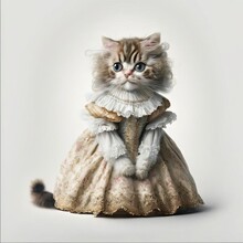 Cute Little Kitten In A Vintage Dress