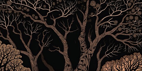 AI Generated. AI Generative. Engraving vintage retro woodcut linocut spooky evil halloween forest illustration. Graphic Art