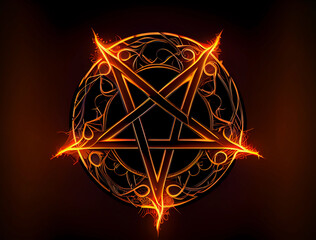 hellish star pentagram on black background. ai generated Generative AI