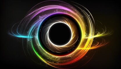 Wall Mural - Magic fantasy portal. Blue, gold, purple, neon lights illuminate the night scene with sparks on a transparent background.