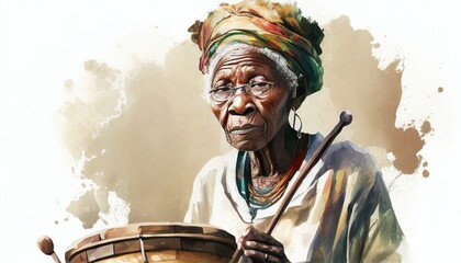 Portrait of an African drummer in watercolor style by Generative AI