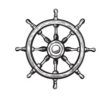 Ship Wheel, Hand Drawn Vector Illustration.