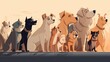 cartoon illustration, cute dogs of different breeds, generative ai
