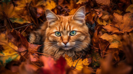 Wall Mural - cat in autumn