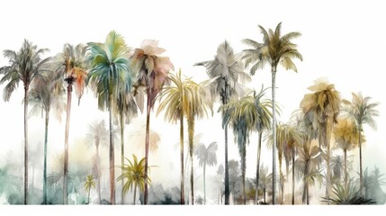 Wall Mural - Watercolor showing some standing palm trees. Generative AI.