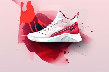 Wall Mural - Flat design shoe, white and red. Generative AI.