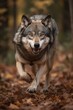 Wolf running snarling with teeth. Generative AI.