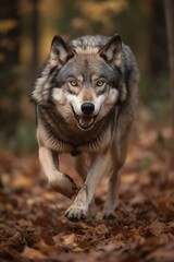  Wolf running snarling with teeth. Generative AI.