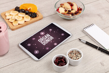 Tablet Pc with fruits, healthy concept