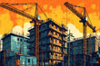 © busra - pop art style of a city construction site. generative AI