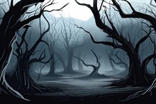 Desolate Forest With Barren Trees And A Mysterious Atmosphere. Generative AI Generative AI
