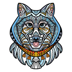  Syberian Husky head dog color tangle doodle vector illustration