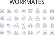 © michael broon - Workmates line icons collection. Colleagues, Comrades, Peers, Partners, Cohorts, Associates, Allies vector and linear illustration. Teammates,Co-workers,Collaborators outline signs set Generative AI