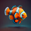 A pensive clownfish adorned with stunning colors of orange, black, and white, patiently waiting in the depths of the sea