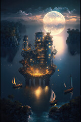 Sticker - Illustration of a steampunk city. - AI generated image