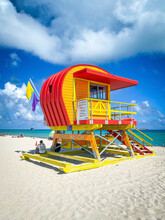 Colorful Lifeguard Tower At Miami Beach, Floria, USA