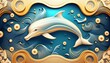 3d background with dolphin and waves. AI generative